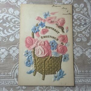 Estate Embossed Birthday Card with Pink and Blue Blooms